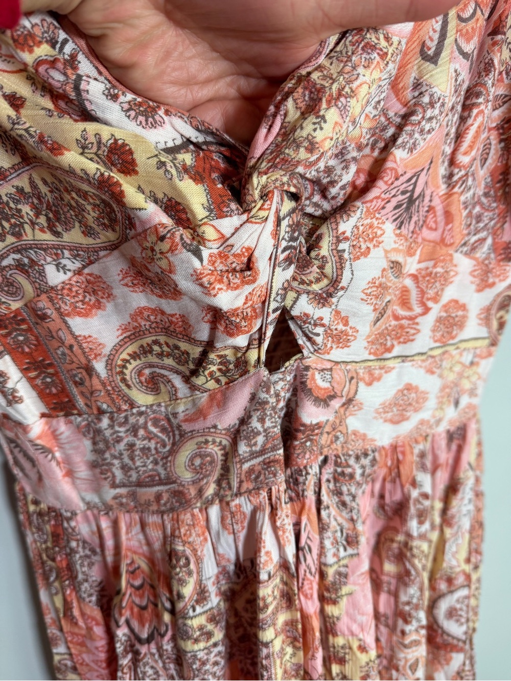 Angie Boho Pink Paisley High Low Maxi Dress Romantic Cottagecore Festival LARGE - Picture 4 of 14